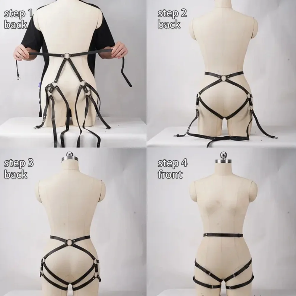 Strap Girdle Faux Leather Black Harness Garter Belt